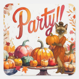 Fall Friendsgiving Party for Cat Lovers Square Sticker