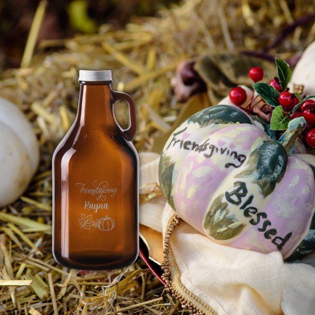 Fall Friendsgiving Thanksgiving Name etched Growler (Creator Uploaded)