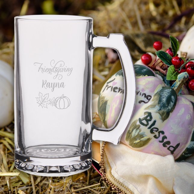 Fall Friendsgiving Thanksgiving Name etched Stein (Creator Uploaded)