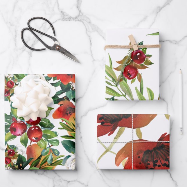 Fall Fruit, Berries and Foliage Assorted Wrapping Paper Sheets (Front)