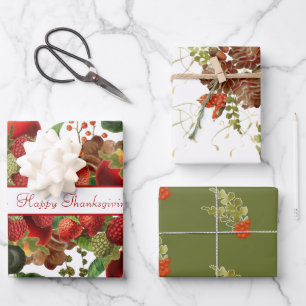 Fall Fruit, Berries and Pinecones Assorted Wrapping Paper Sheets