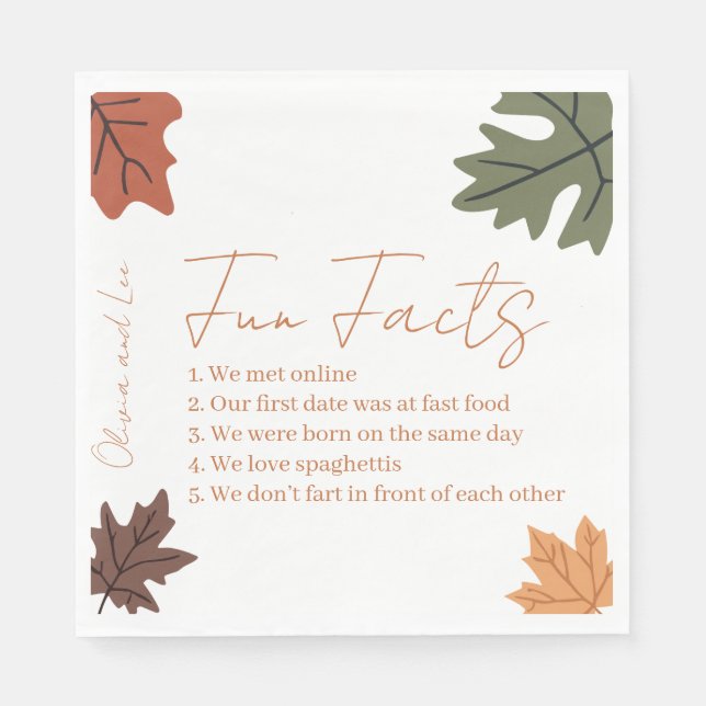 Fall Fun facts Name Wedding  Napkins (Front)