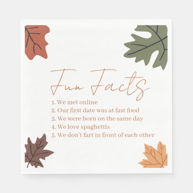 Fall Fun facts Wedding  Napkins (Front)