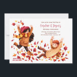 Fall Fun Kids Birthday Party Invitation<br><div class="desc">A fall birthday invitation showing a girl and boy playing in a pile of autumn leaves. Perfect for twins or singleton birthday celebrations. (Image by pikisuperstar). The card is easy to customize with your wording, font and font color. Not exactly what you're looking for? All our products can be custom...</div>