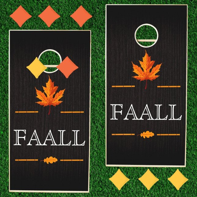 Fall Fun Orange Leaves Rustic Wood Custom Party  Cornhole Set (Creator Uploaded)