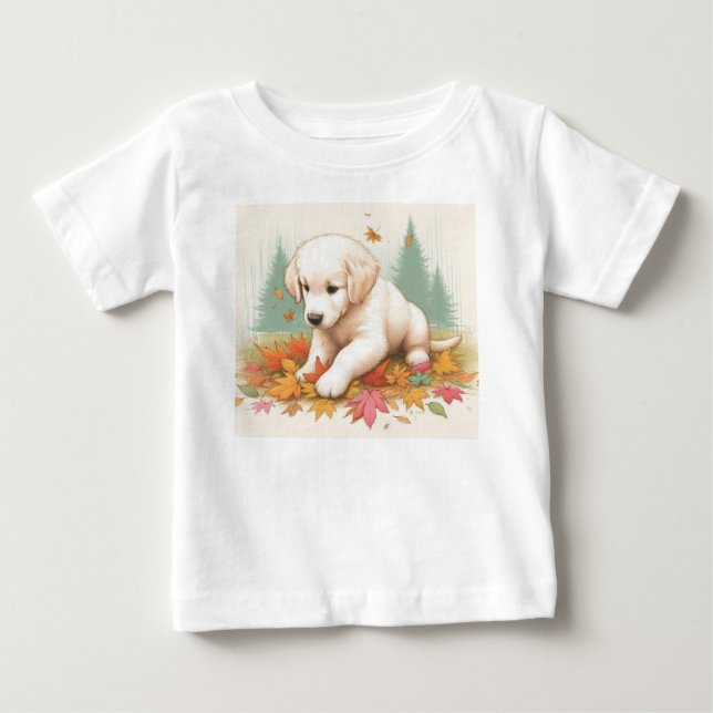 Fall Fun with a Golden Retriever Puppy  Baby T-Shirt (Front)