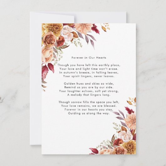 Fall Funeral Forever in Our Hearts Poem Prayer (Back)