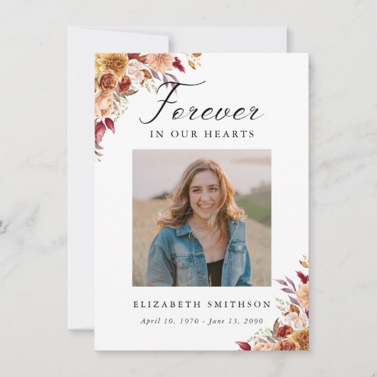 Fall Funeral Forever in Our Hearts Poem Prayer (Front)