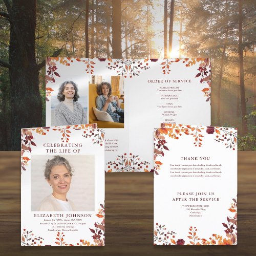 Fall Funeral Memorial Order Of Service Folded