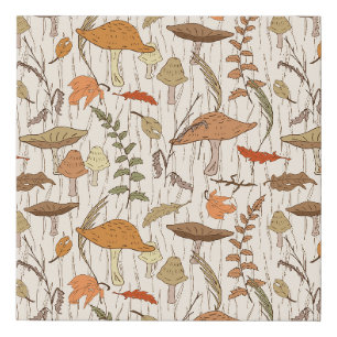 Fall Fungi and Leaves - seamless pattern. Faux Canvas Print