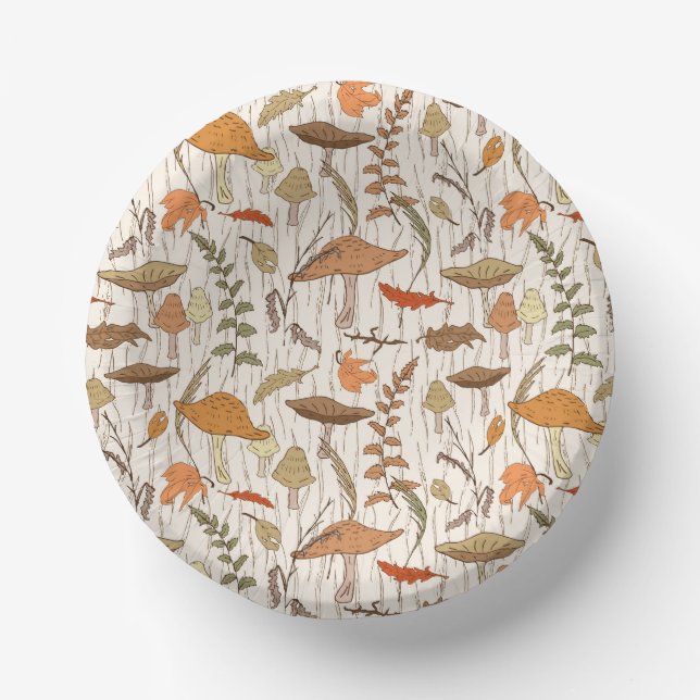 Fall Fungi and Leaves - seamless pattern. Paper Bowls (Front)