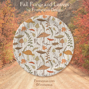 Fall Fungi and Leaves - seamless pattern. Paper Plates