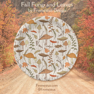 Fall Fungi and Leaves - seamless pattern. Paper Plates