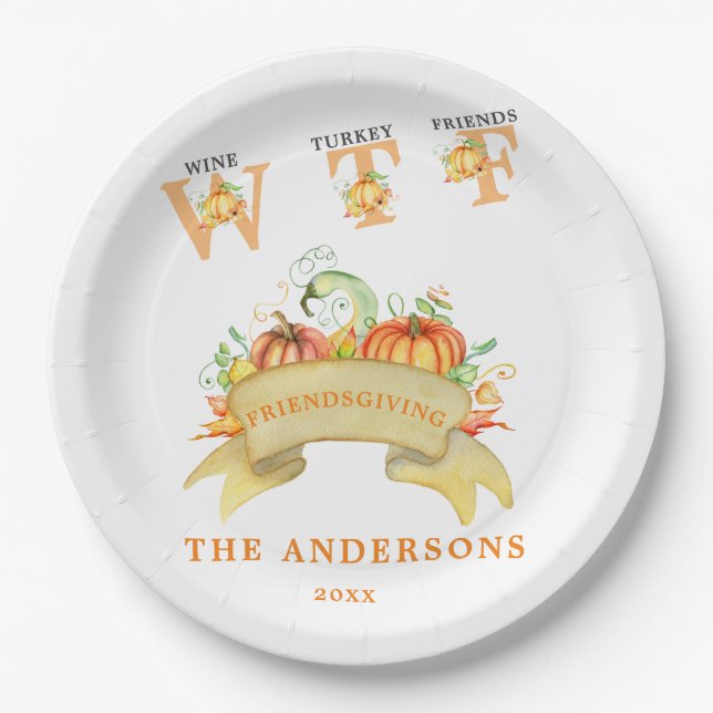 Fall Funny WTF Pumpkins Thanksgiving Feast Paper Plates (Front)