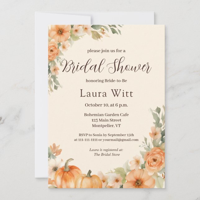Fall Garden Elegant Floral Bridal Shower  Invitation (Front)
