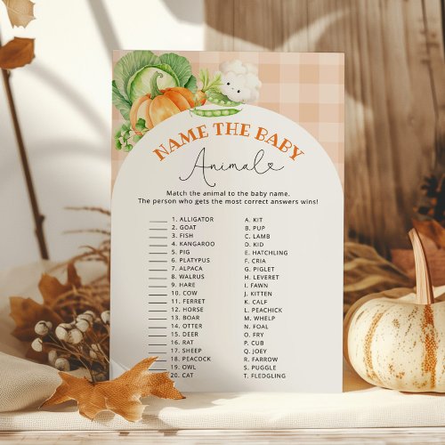 Fall garden Name the baby animal baby shower game