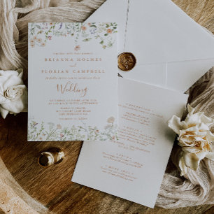 Fall Garden Wildflower Front & Back Wedding  Invitation