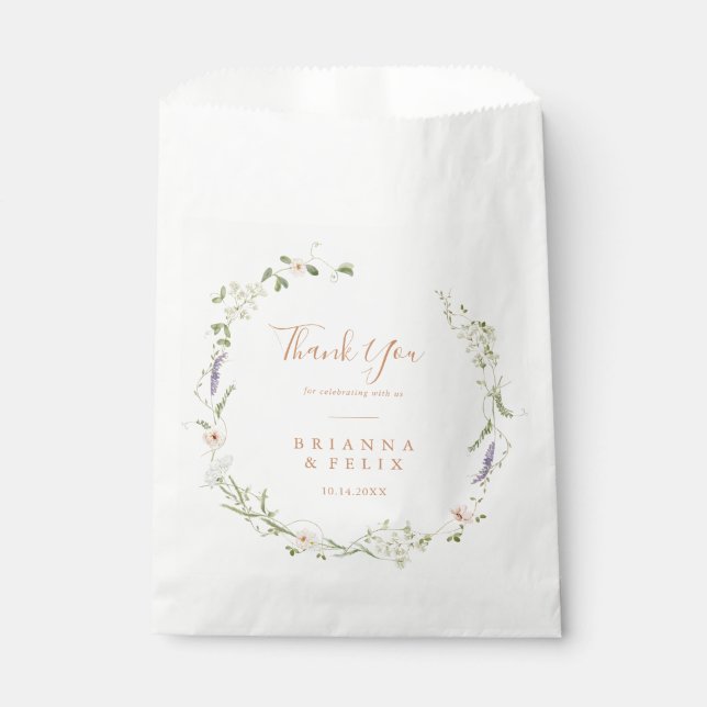 Fall Garden Wildflower Thank You Wedding Favor Bag (Front)