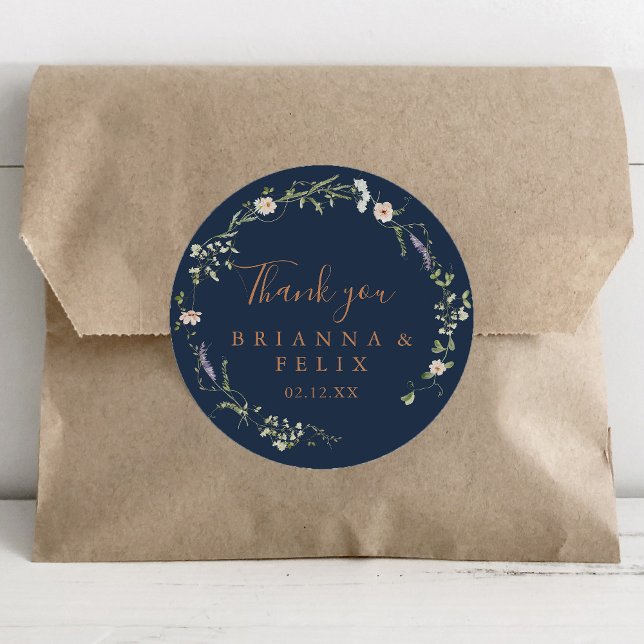 Fall Garden Wildflower Thank You Wedding Favor Classic Round Sticker (Creator Uploaded)