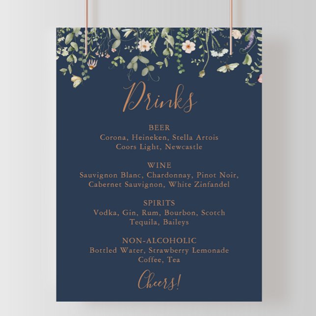 Fall Garden Wildflower Wedding Drinks Menu Sign (Creator Uploaded)