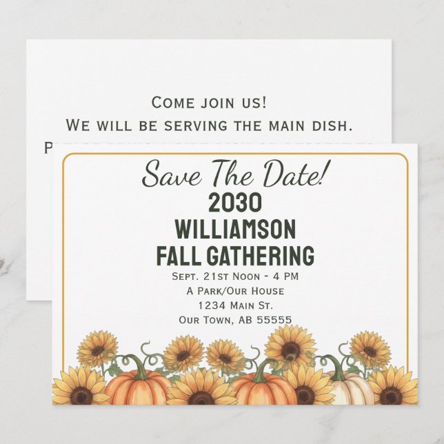 Fall Gathering Save The Date Sunflower  Invitation (Front/Back)