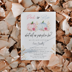 Fall Gender Reveal Pumpkin Pink & Blue  Invitation