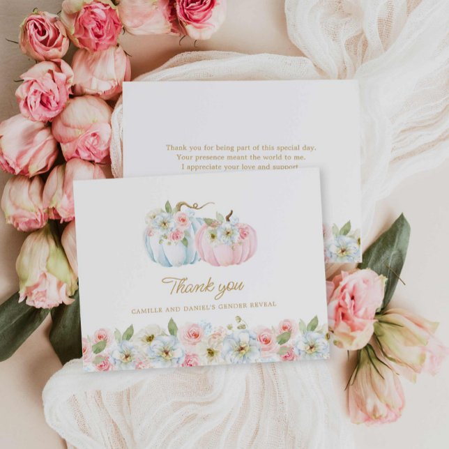 Fall Gender Reveal Pumpkin Thank you Card (Fall Gender Reveal Baby Shower Thank you Card)