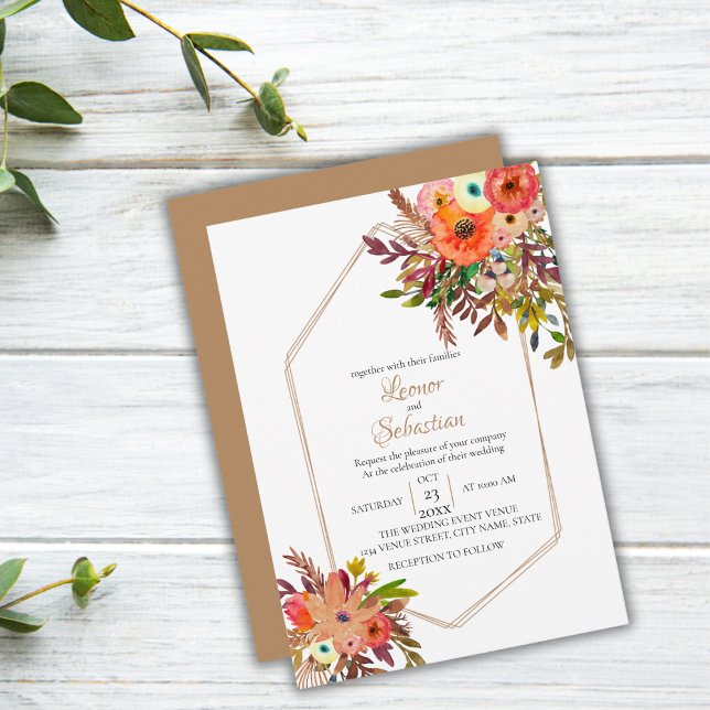 Fall Geometric Watercolor Floral Wedding Invitation (Creator Uploaded)