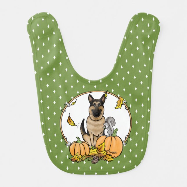 Fall German Shepherd Dog (black tan) Pumpkins Cute Baby Bib (Front)