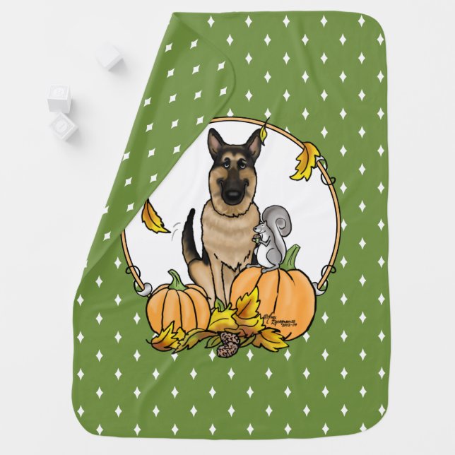 Fall German Shepherd Dog (black tan) Pumpkins Cute Baby Blanket (In Situ)