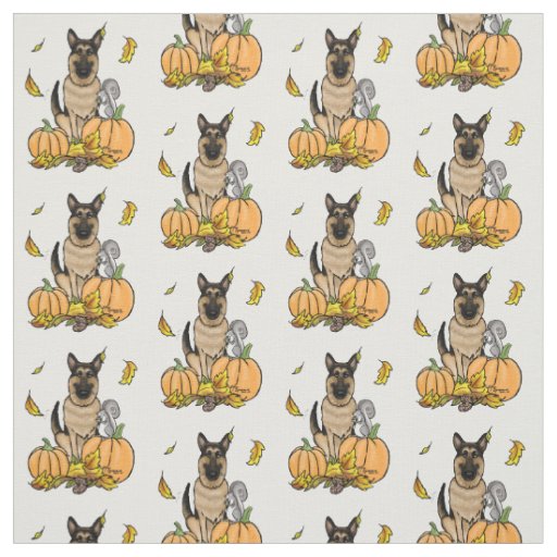 Fall German Shepherd Dog (black tan) Pumpkins Cute Fabric