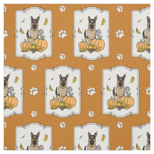 Fall German Shepherd Dog (black tan) Pumpkins Cute Fabric