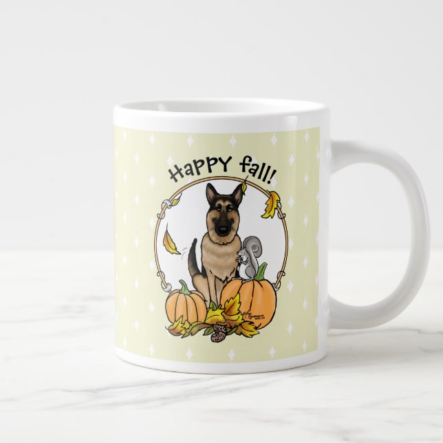 Fall German Shepherd Dog (black tan) Pumpkins Cute Giant Coffee Mug (Right)