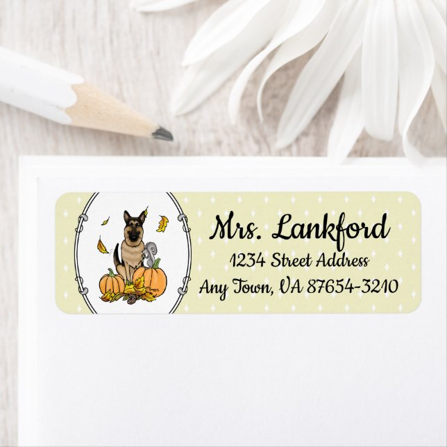 Fall German Shepherd Dog (black tan) Pumpkins Cute Label (Insitu)