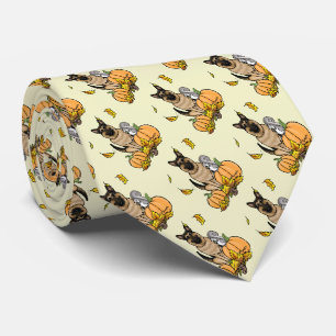 Fall German Shepherd Dog (black tan) Pumpkins Cute Neck Tie