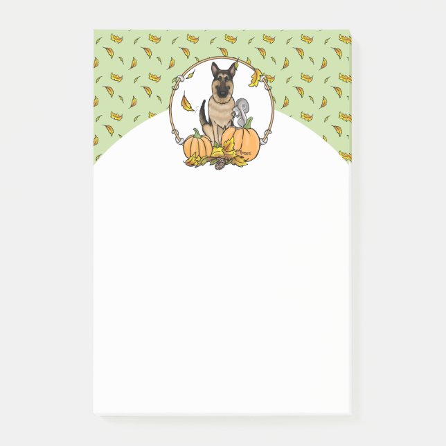 Fall German Shepherd Dog (black tan) Pumpkins Cute Post-it Notes (Front)