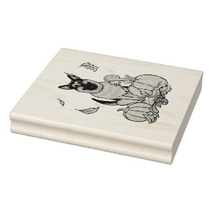 Fall German Shepherd Dog (black tan) Pumpkins Cute Rubber Stamp