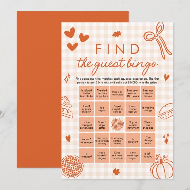 Fall Gingham Find the Guest Bingo Baby Shower Game Invitation (Front/Back)