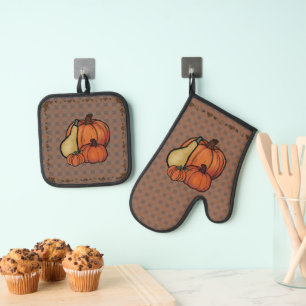Fall gingham Harvest Oven Mitt & Pot Holder Set