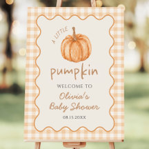 Fall Gingham Little Pumpkin Baby Shower Party Sign