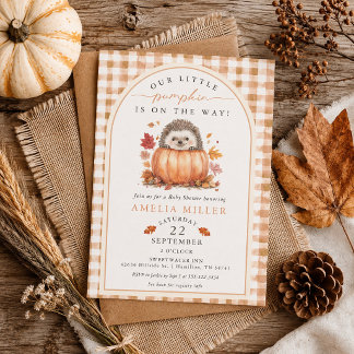 Fall Gingham Little Pumpkin on the Way Baby Shower Invitation