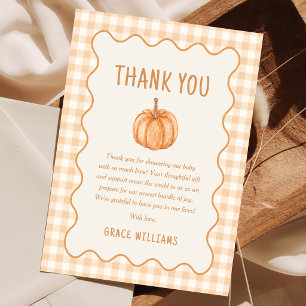 Fall Gingham Little Pumpkin Thank You Card