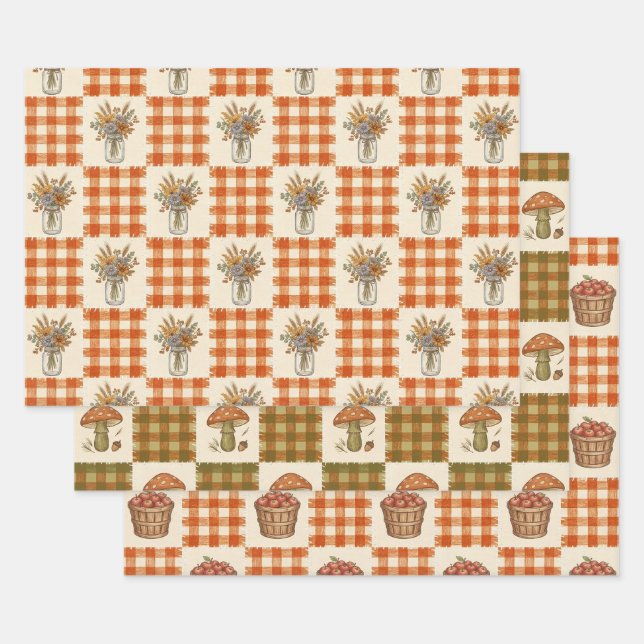 Fall Gingham Wrapping Paper Sheets (Set)