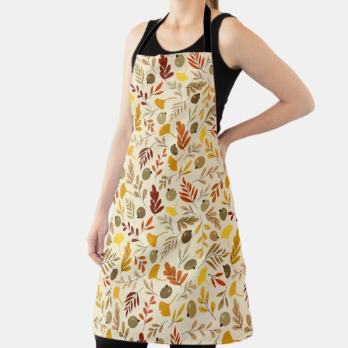 Fall Ginkgo Leaves and Olive Pattern Apron