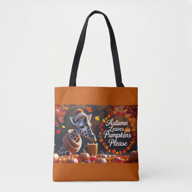 Fall Giraffe with Pumpkin Latte Autumn Tote Bag (Front)