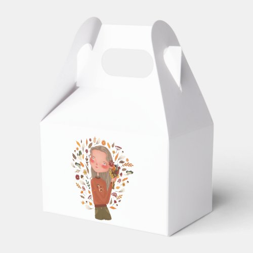 Fall Girl Autumn Flowers and Leaves Drawing  Favor Boxes