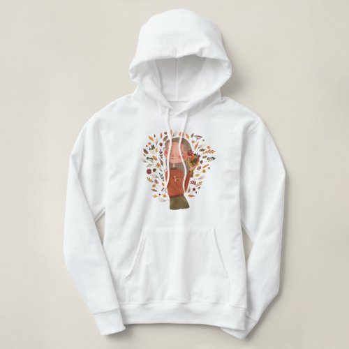 Fall Girl Autumn Flowers and Leaves Drawing  Hoodie