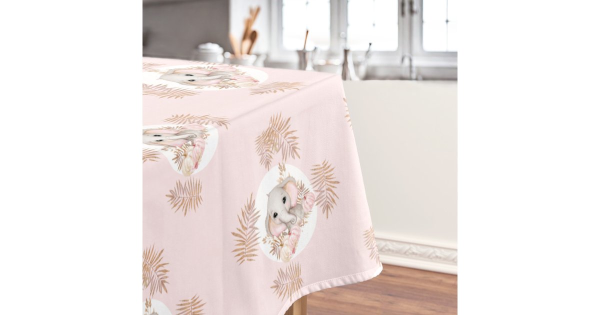 Fall Girl Baby Shower Pink Cute Elephant Tablecloth | Zazzle