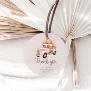 Fall Girl Baby Shower Pink Pumpkin Truck Favor Tags