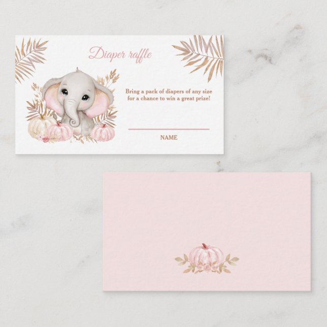 Fall Girl Elephant Baby Shower Diaper Raffle Card (Front/Back)